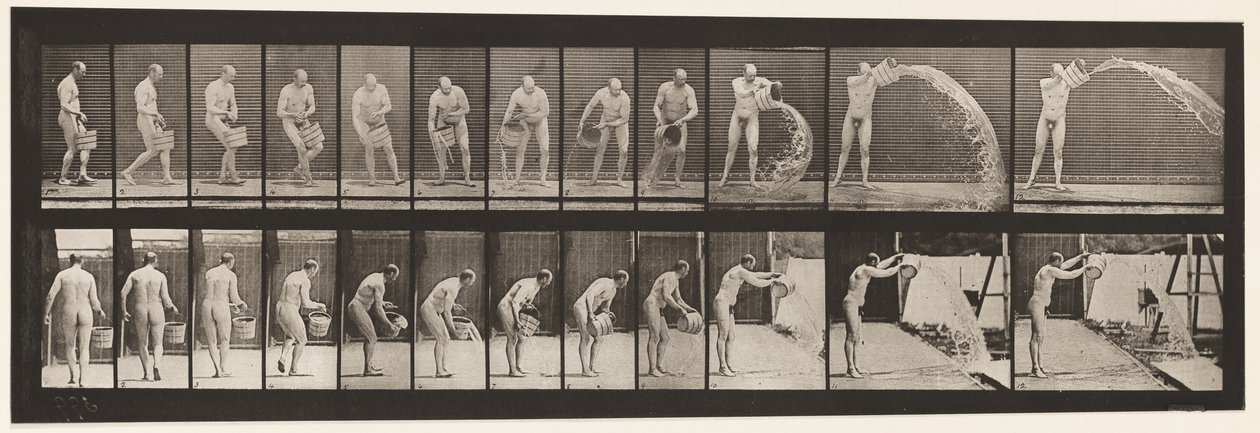 Placa 399. Vaciando un cubo de agua, 1872-1885 de Eadweard Muybridge