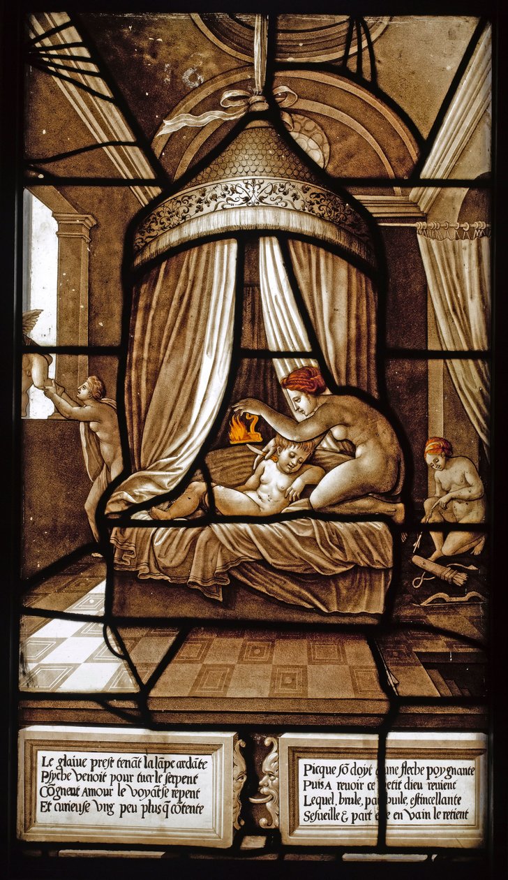 Vitrales de la historia de Psique y el Amor de Ecole française