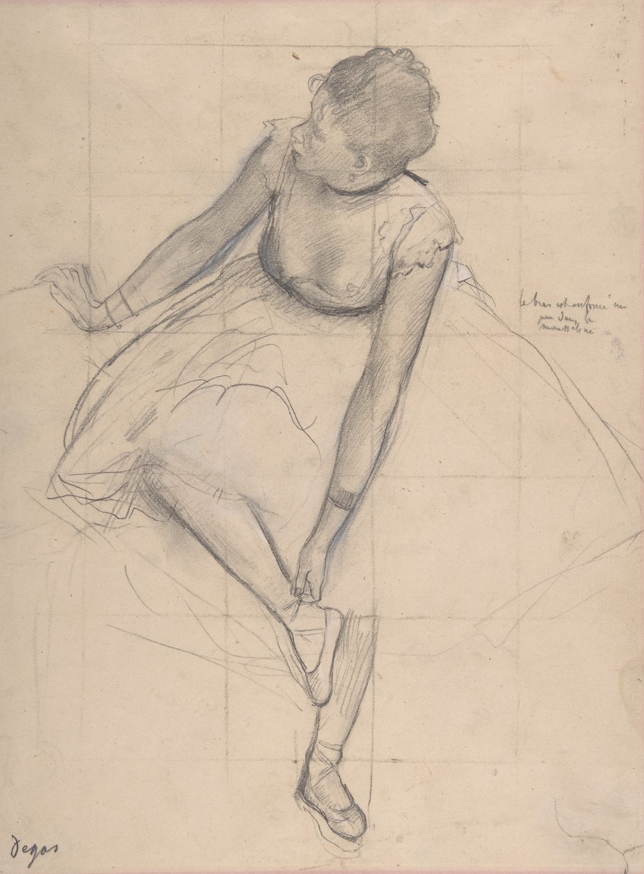 Bailarina ajustando su zapatilla de Edgar Degas