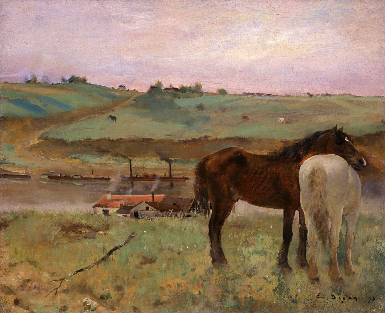 Caballos en un prado de Edgar Degas