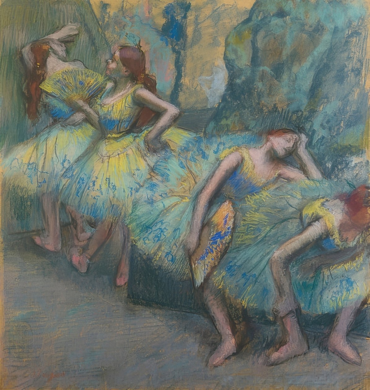 Bailarinas de ballet en el escenario. Hacia 1890-1900 de Edgar Degas