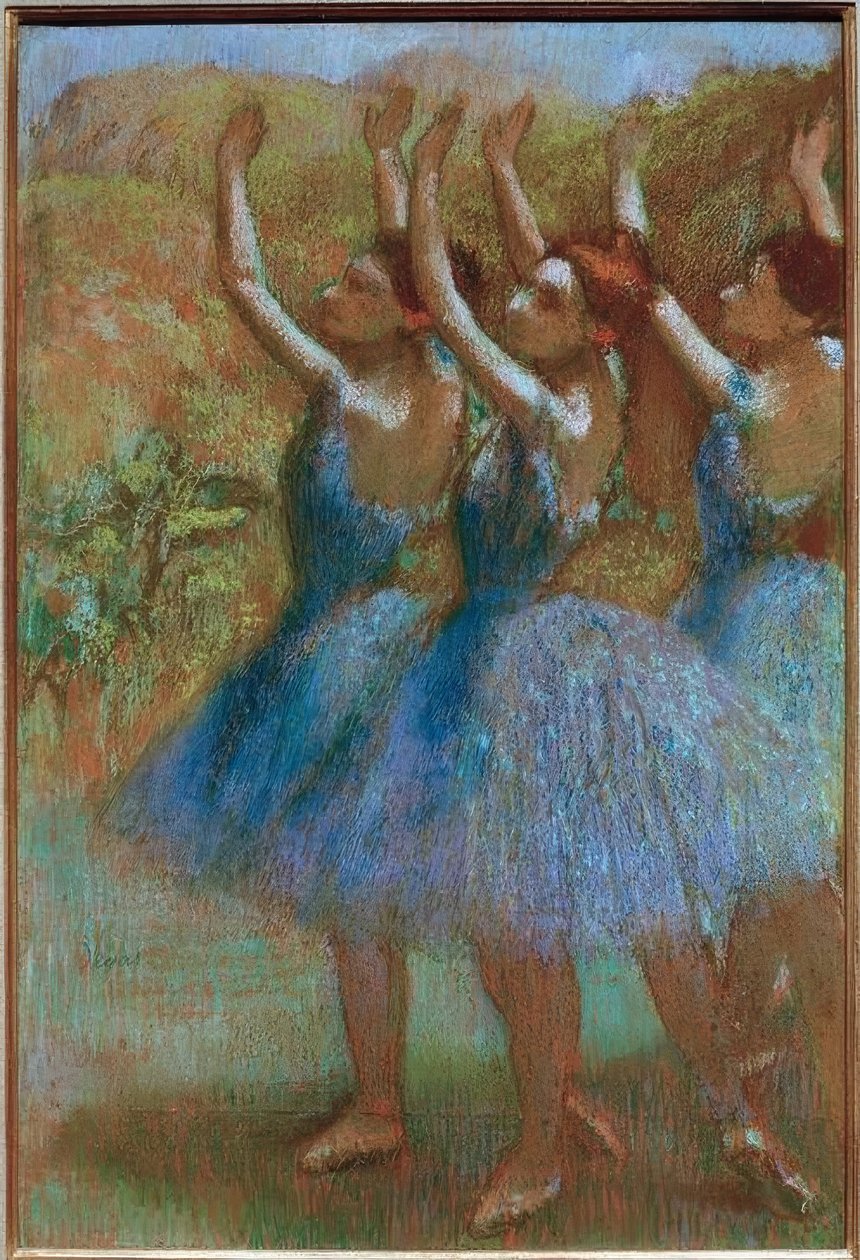 Tres Bailarinas en Azul de Edgar Degas