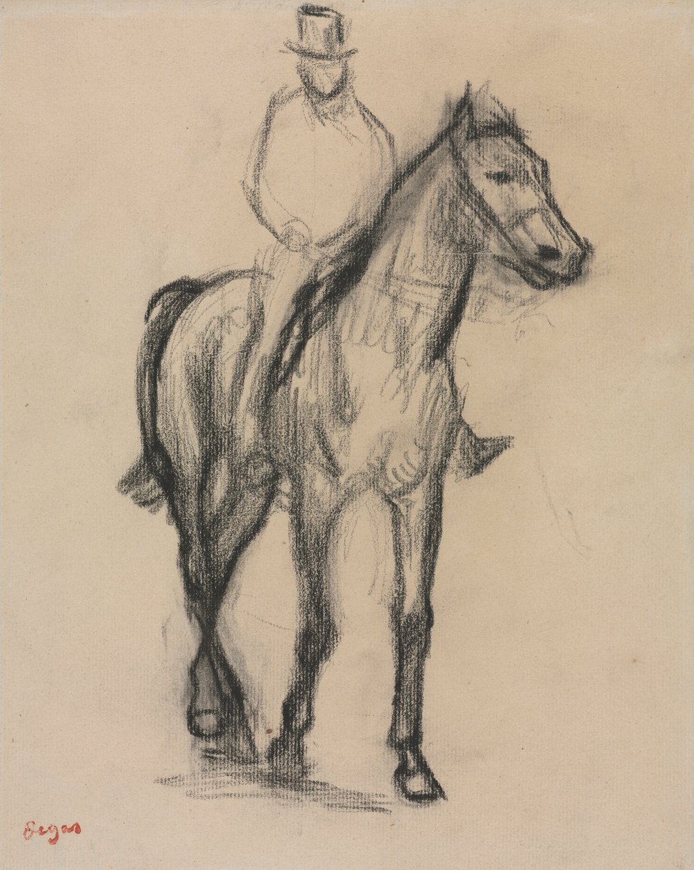 Caballo y jinete, c.1890 (tiza negra) de Edgar Degas