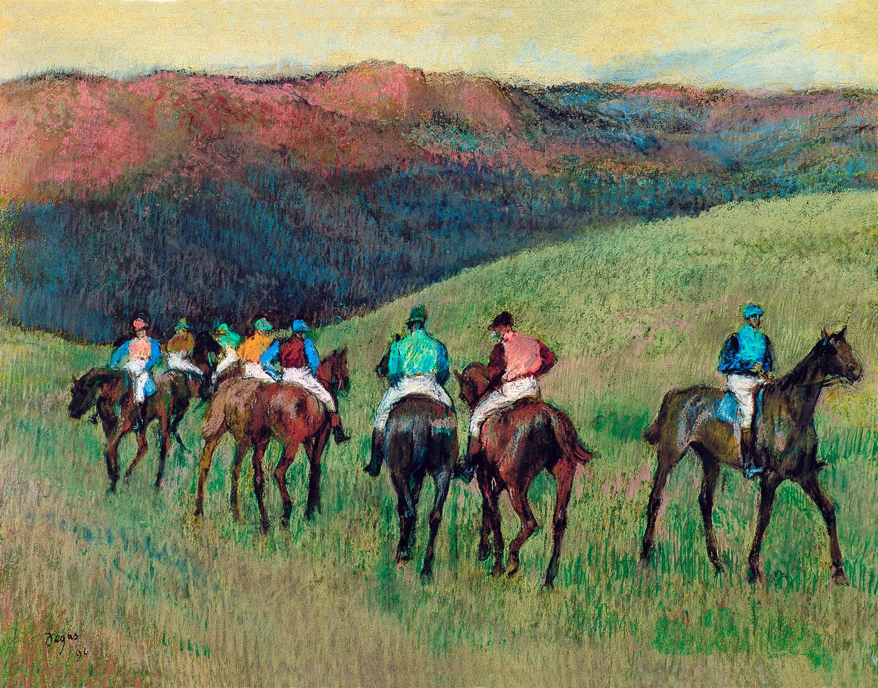 Caballos de carrera en un paisaje de Edgar Degas