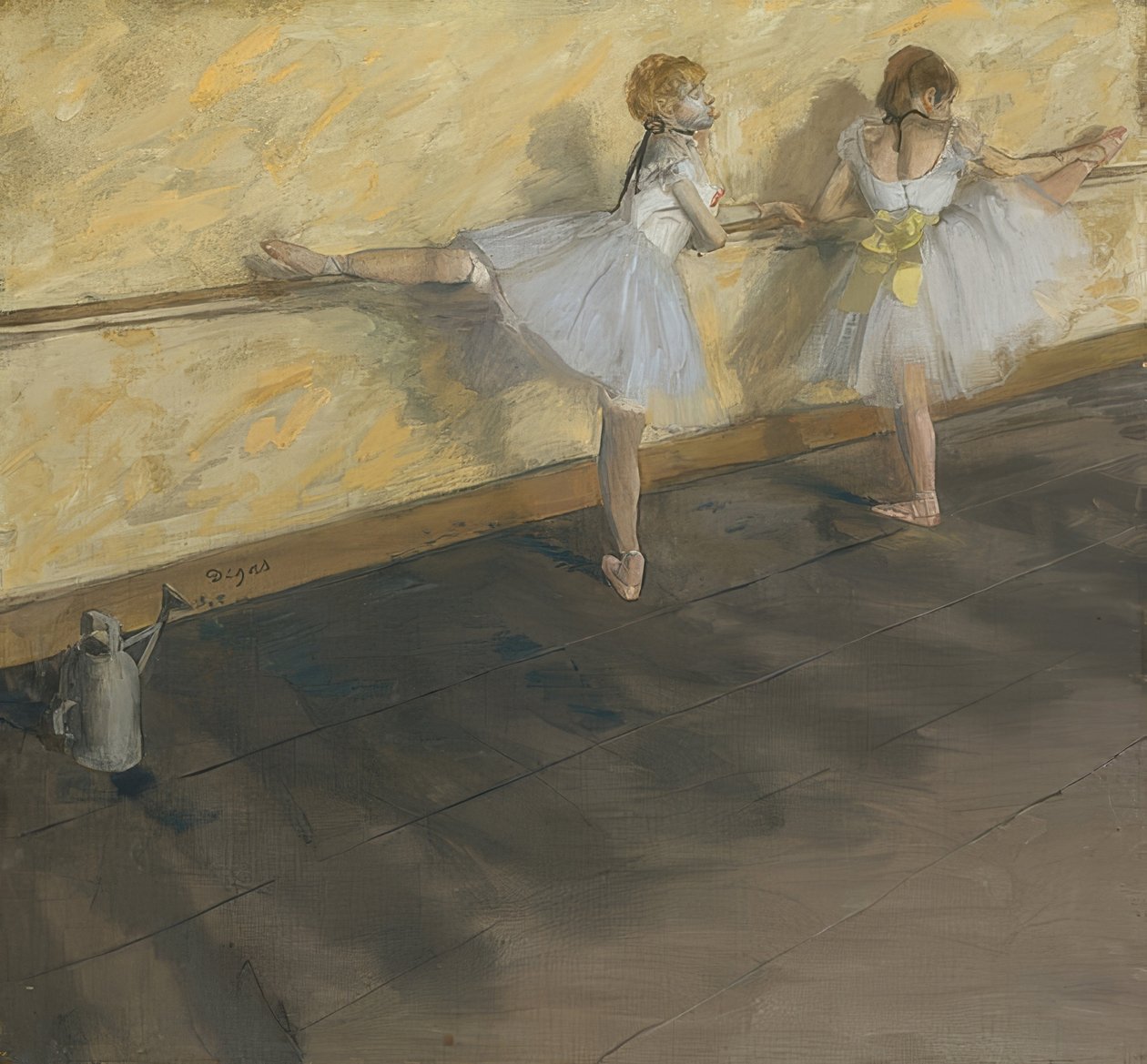 Bailarinas practicando en la barra de Edgar Degas