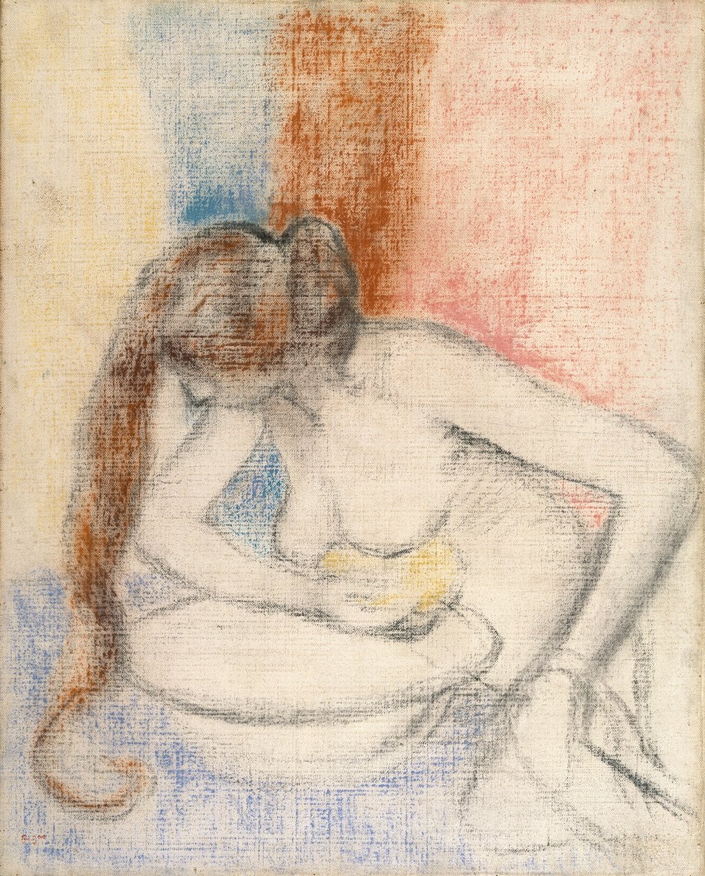 Mujer bañándose, c.1897 (pastel sobre lienzo imprimado) de Edgar Degas