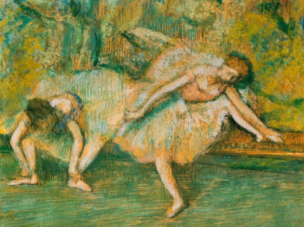 Dos bailarinas en un banco de Edgar Degas