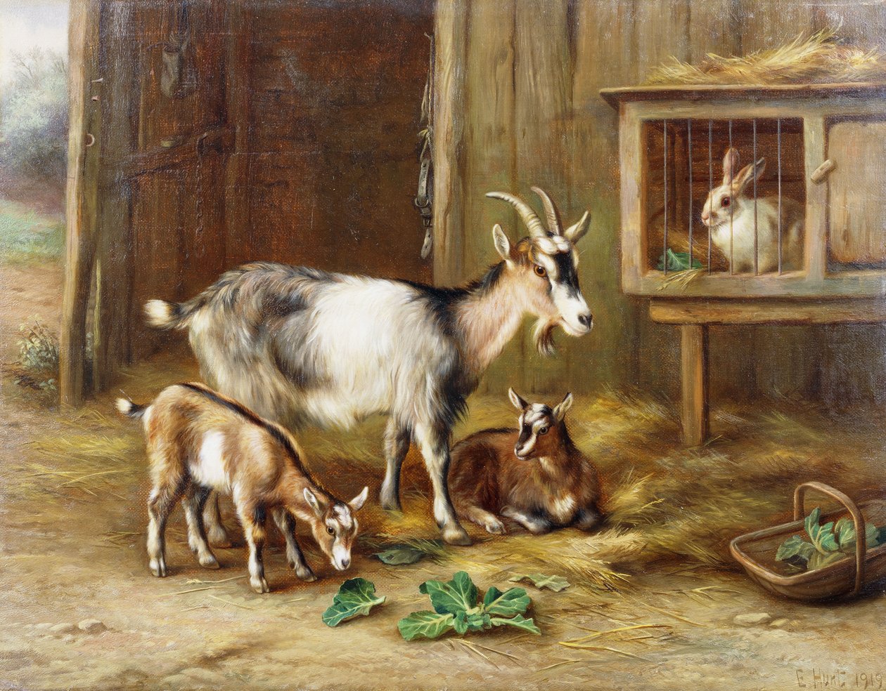 Cabras junto a una conejera de Edgar Hunt