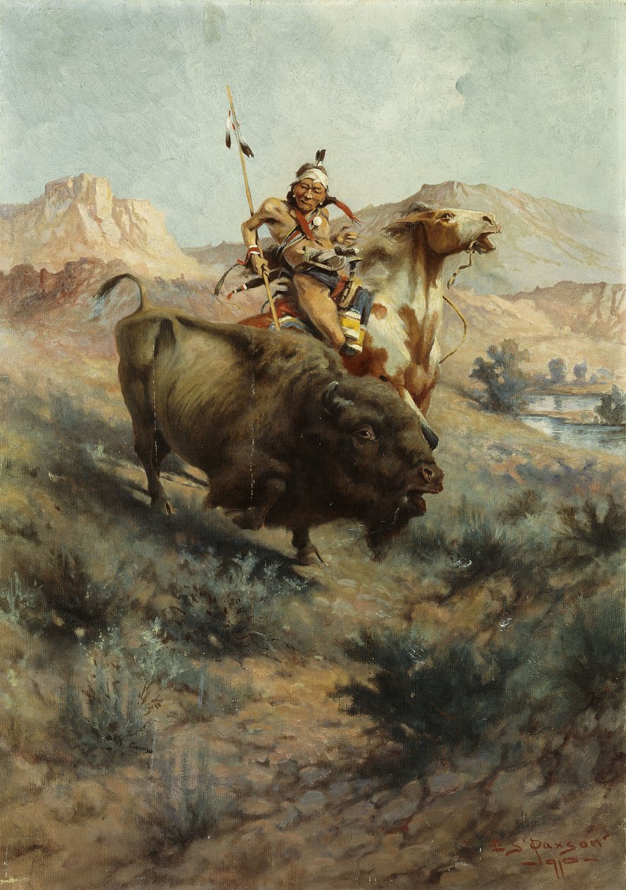 Indio y búfalo, 1891 de Edgar Samuel Paxson