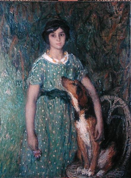 Niña con un perro de Edmond François Aman Jean