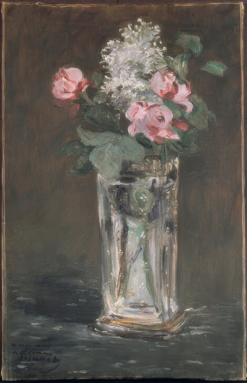 Flores en un jarrón de cristal de Édouard Manet