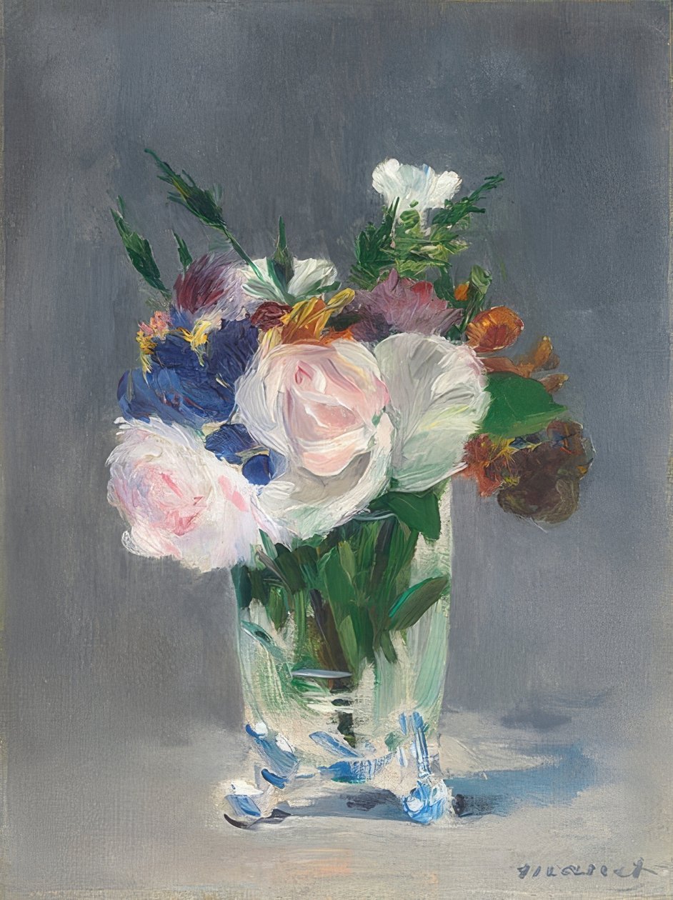 Flores en un jarrón de cristal de Édouard Manet