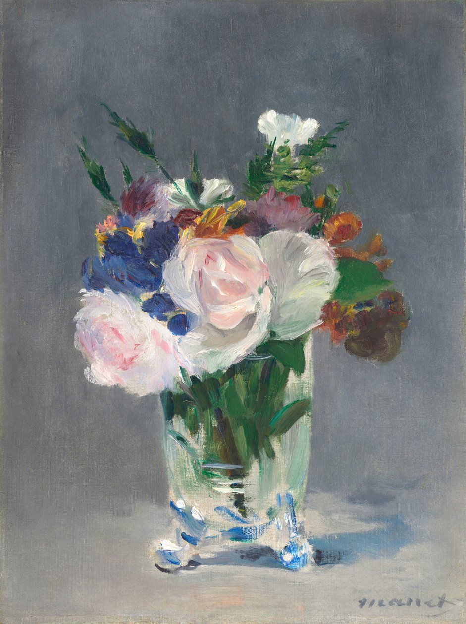 Flores en un jarrón de cristal de Édouard Manet