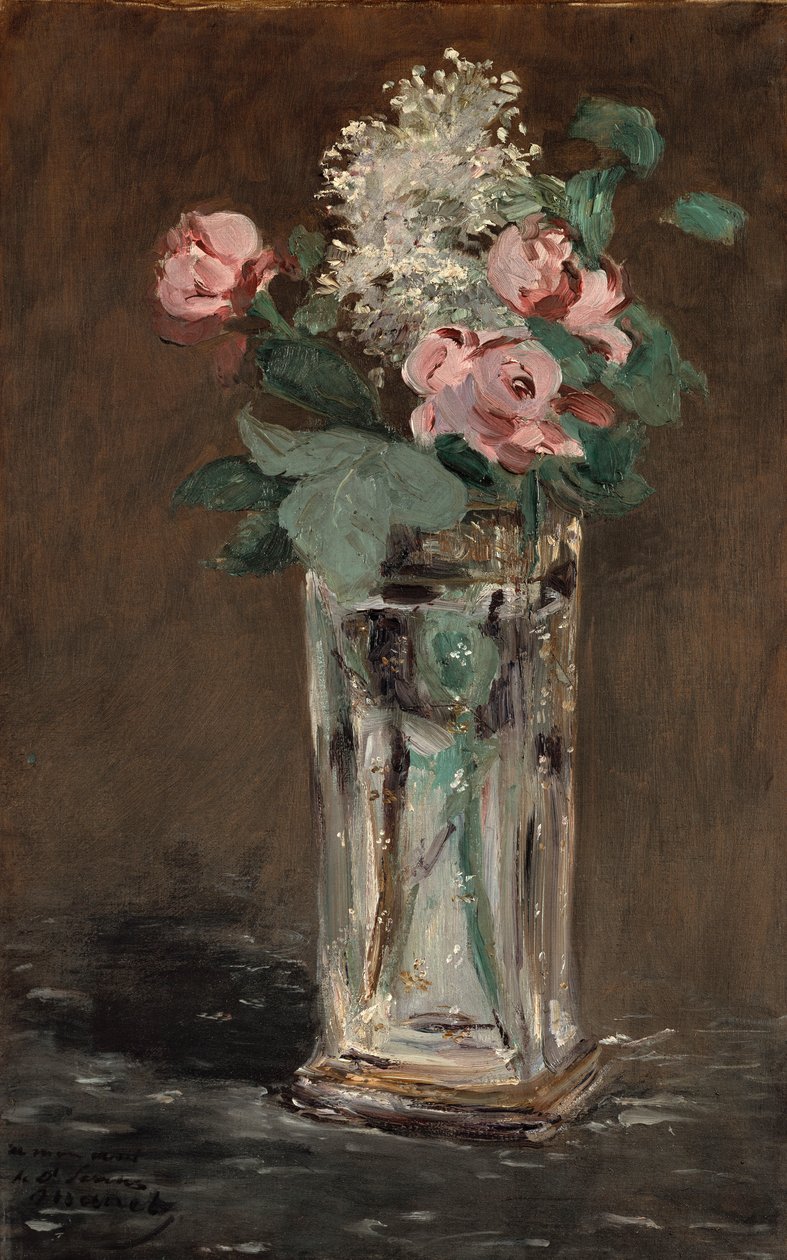 Flores en un Jarrón de Cristal de Édouard Manet
