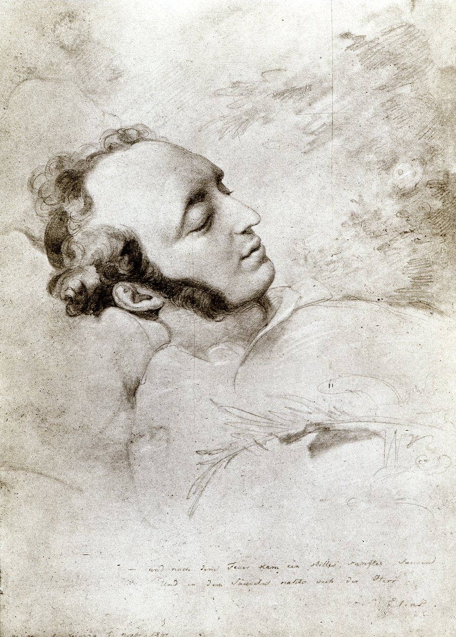 Felix Mendelssohn (1809-47) en su lecho de muerte, c.1847 de Eduard Bendemann