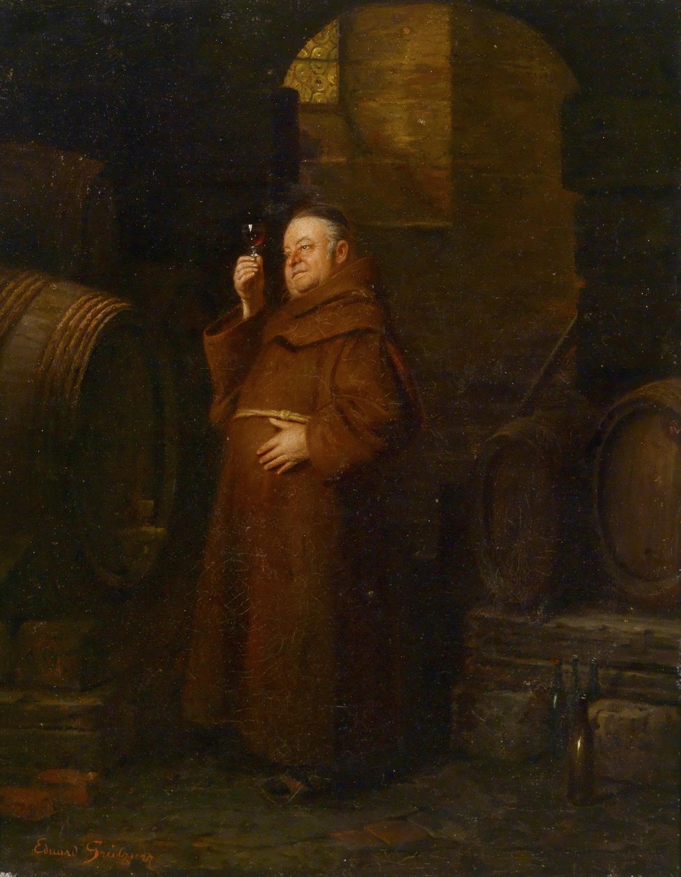 Monje en la cata de vinos de Eduard von Grutzner
