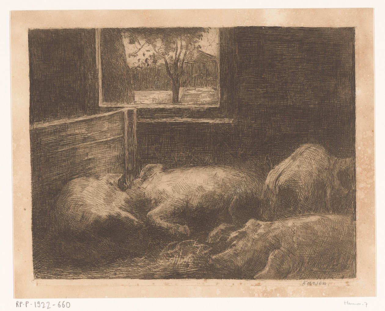 Cerdos en un establo de Eduard Karsen (signed by artist)