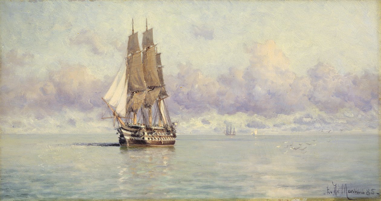 Un barco de guerra calmado, 1885 de Eduardo de Martino