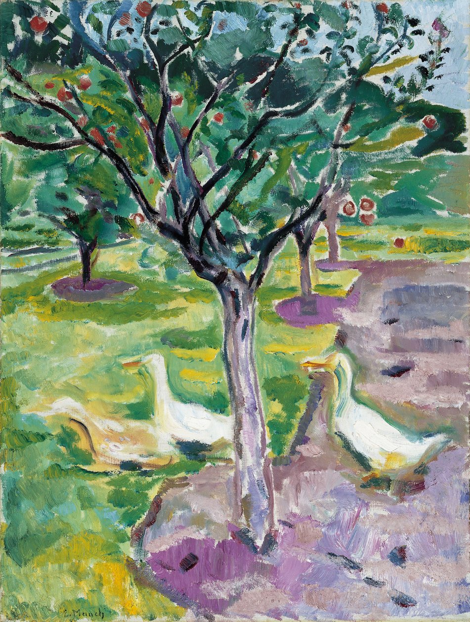 Gansos en un huerto, c. 1911 de Edvard Munch