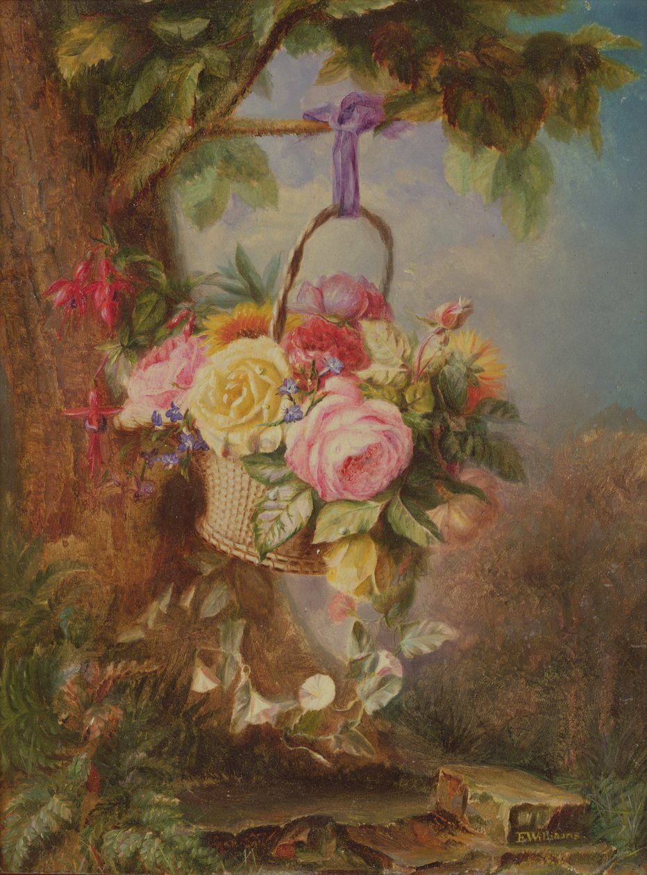 Cesta de rosas con fucsia, siglo XIX de Edward Williams