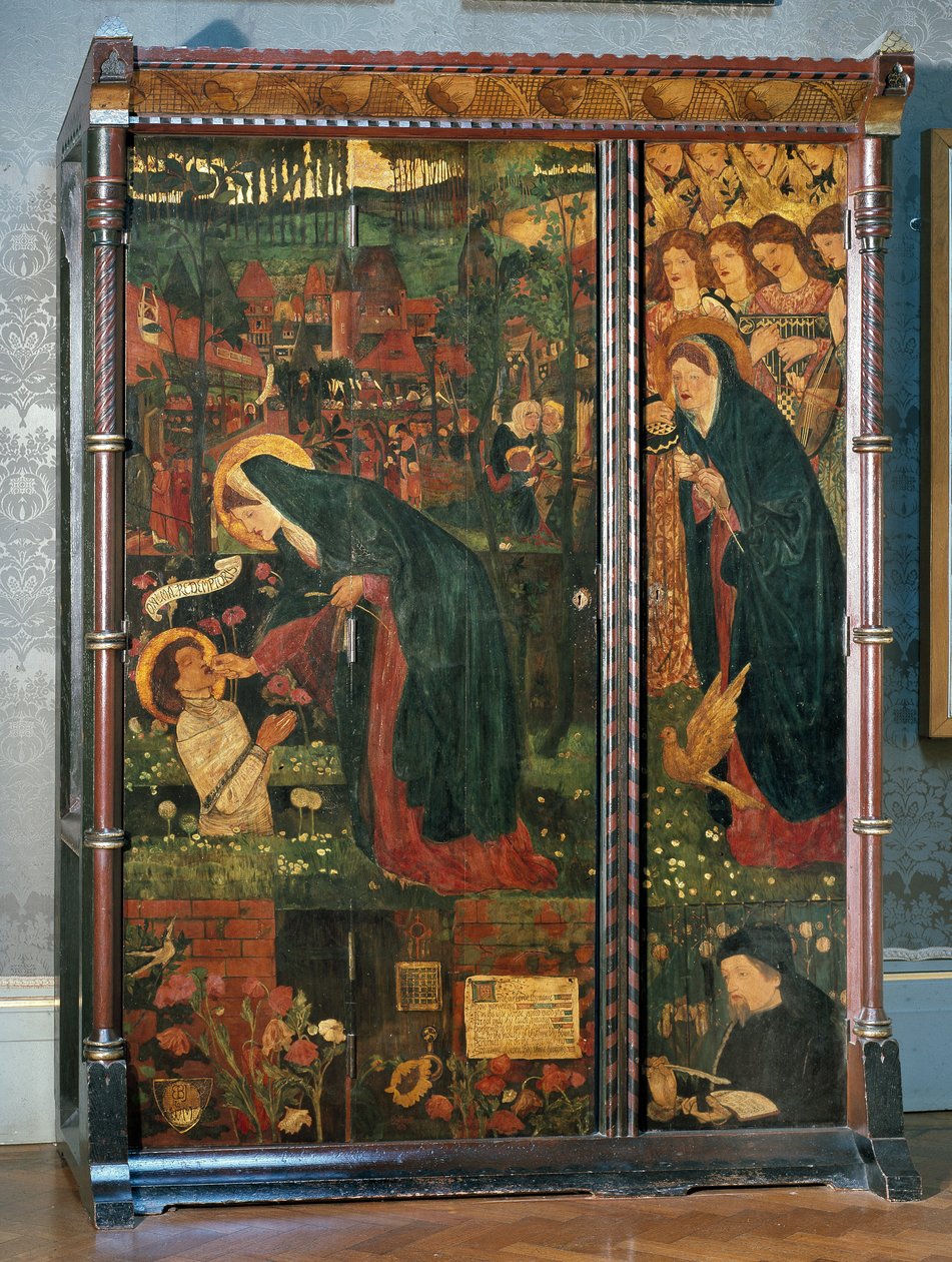El Cuento de la Priora, armario decorado, diseñado por Philip Webb, 1859 de Edward Burne Jones