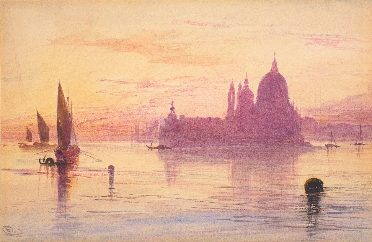 Santa Maria della Salute, Venecia, al atardecer, 1865-84 de Edward Lear