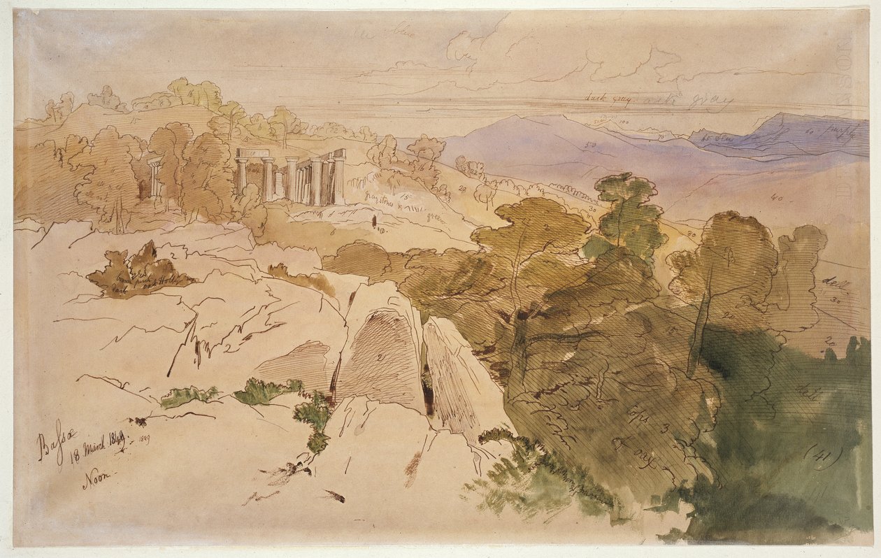 El Templo de Apolo en Bassae, Grecia, 1849 de Edward Lear