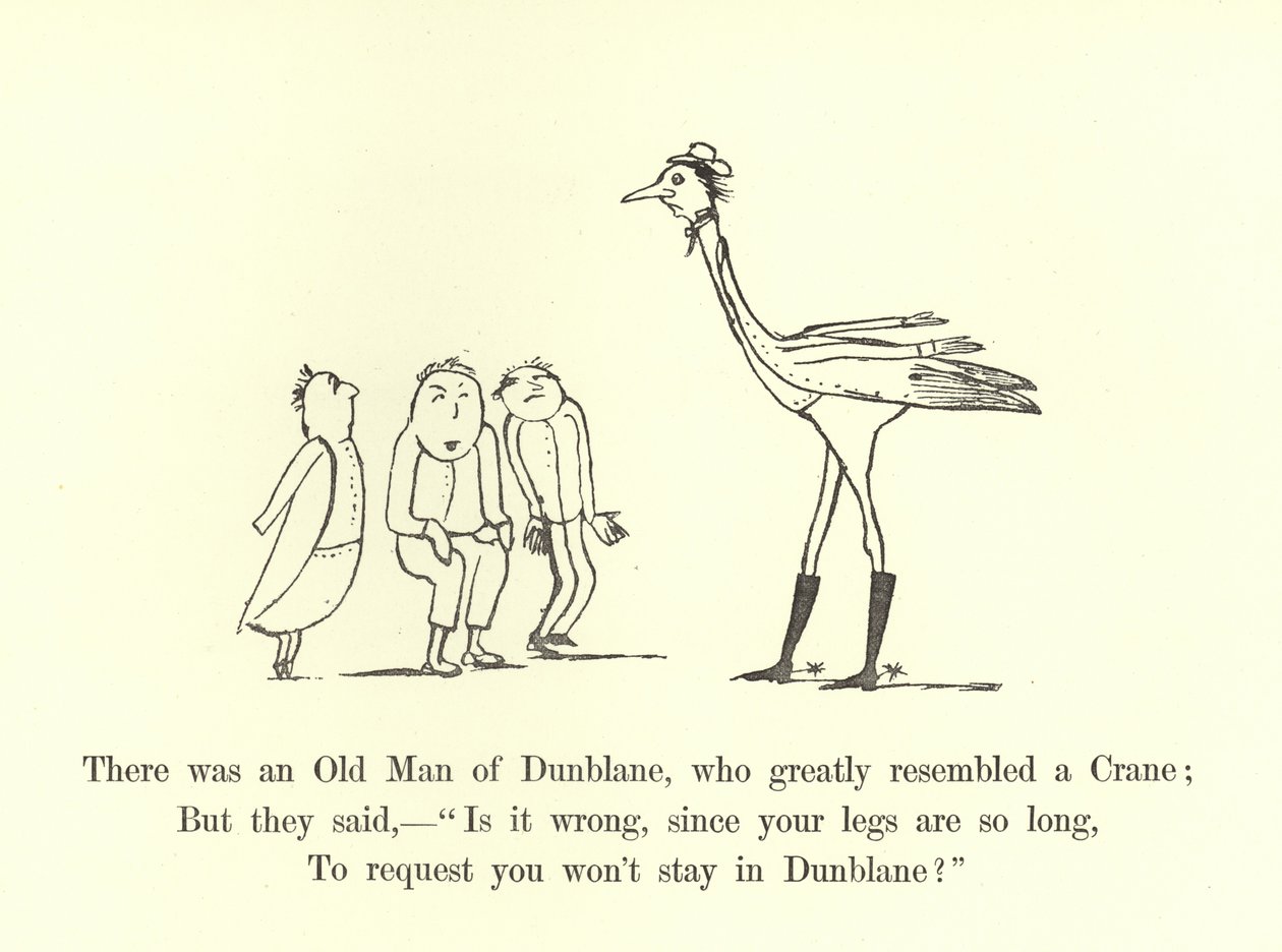 Había un viejo de Dunblane, que se parecía mucho a una grulla de Edward Lear