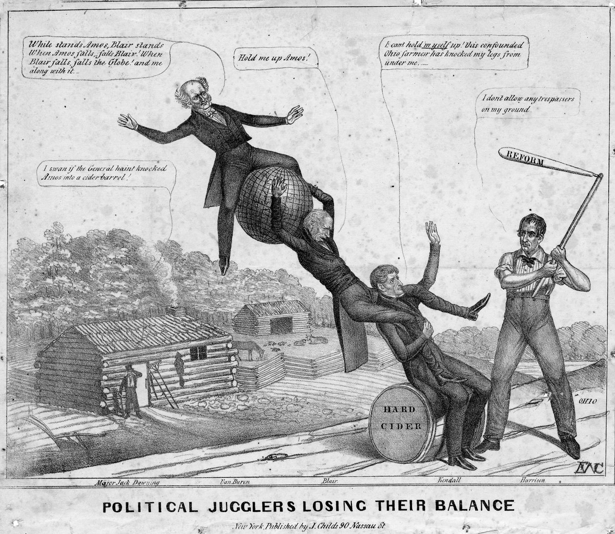 Malabaristas políticos perdiendo el equilibrio, publicado por J Childs, Nueva York, 1840 de Edward Williams Clay