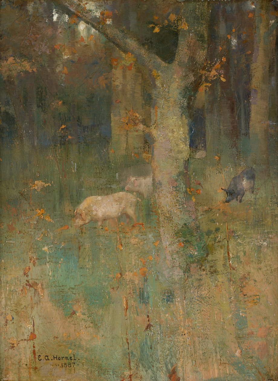 Cerdos en el bosque de Edward Atkinson Hornel