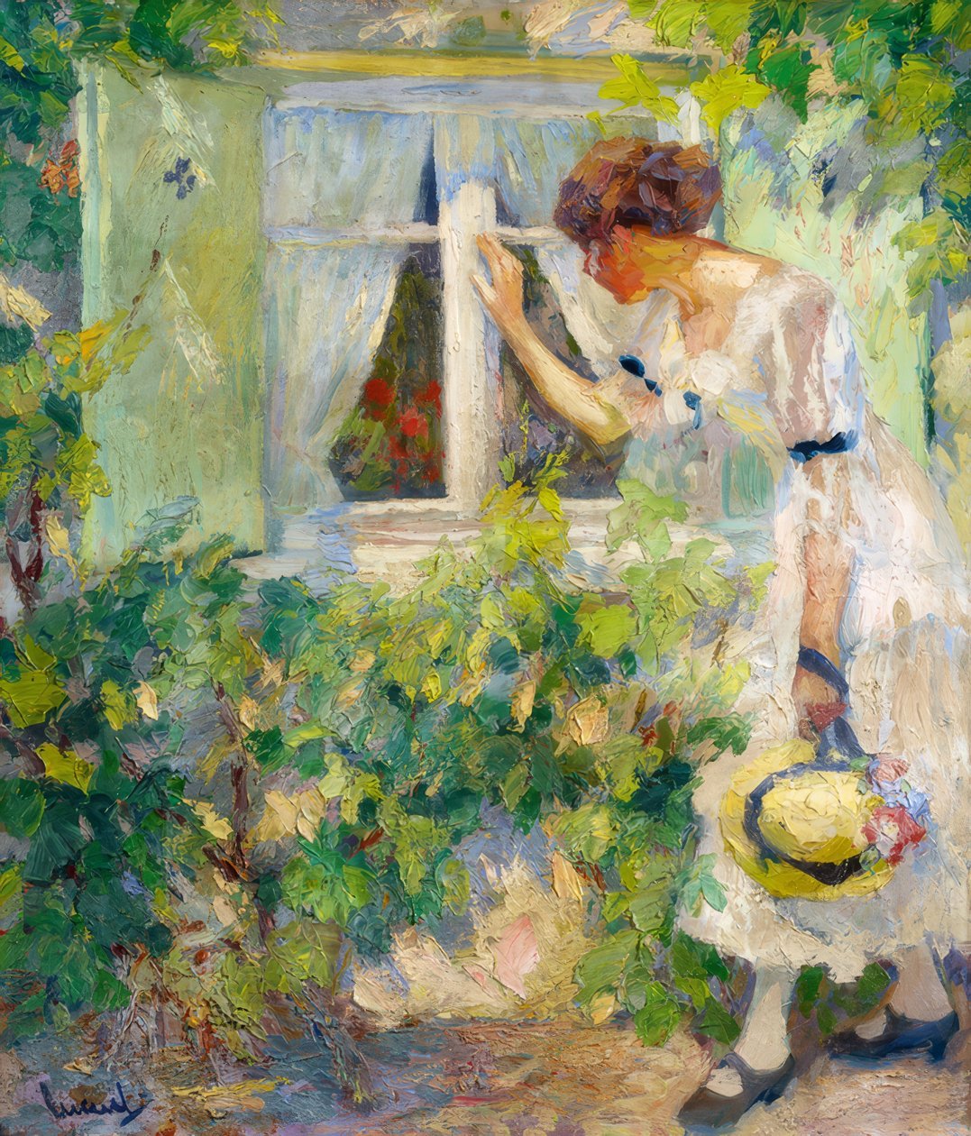 Mujer joven mirando por una ventana de Edward Cucuel