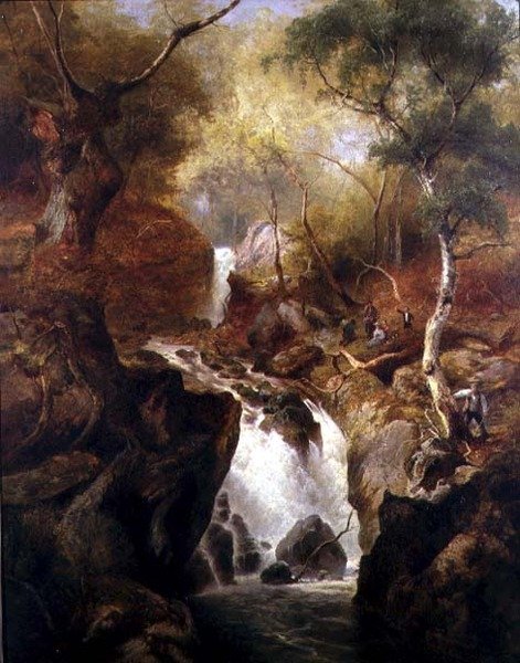 Cascada a través de un bosque de Edward Henry Holder
