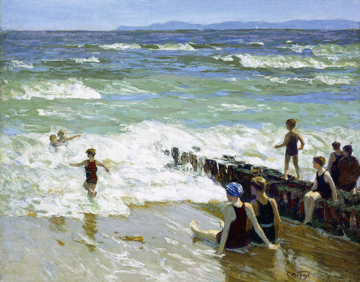 Bañistas en el Rompeolas de Edward Henry Potthast
