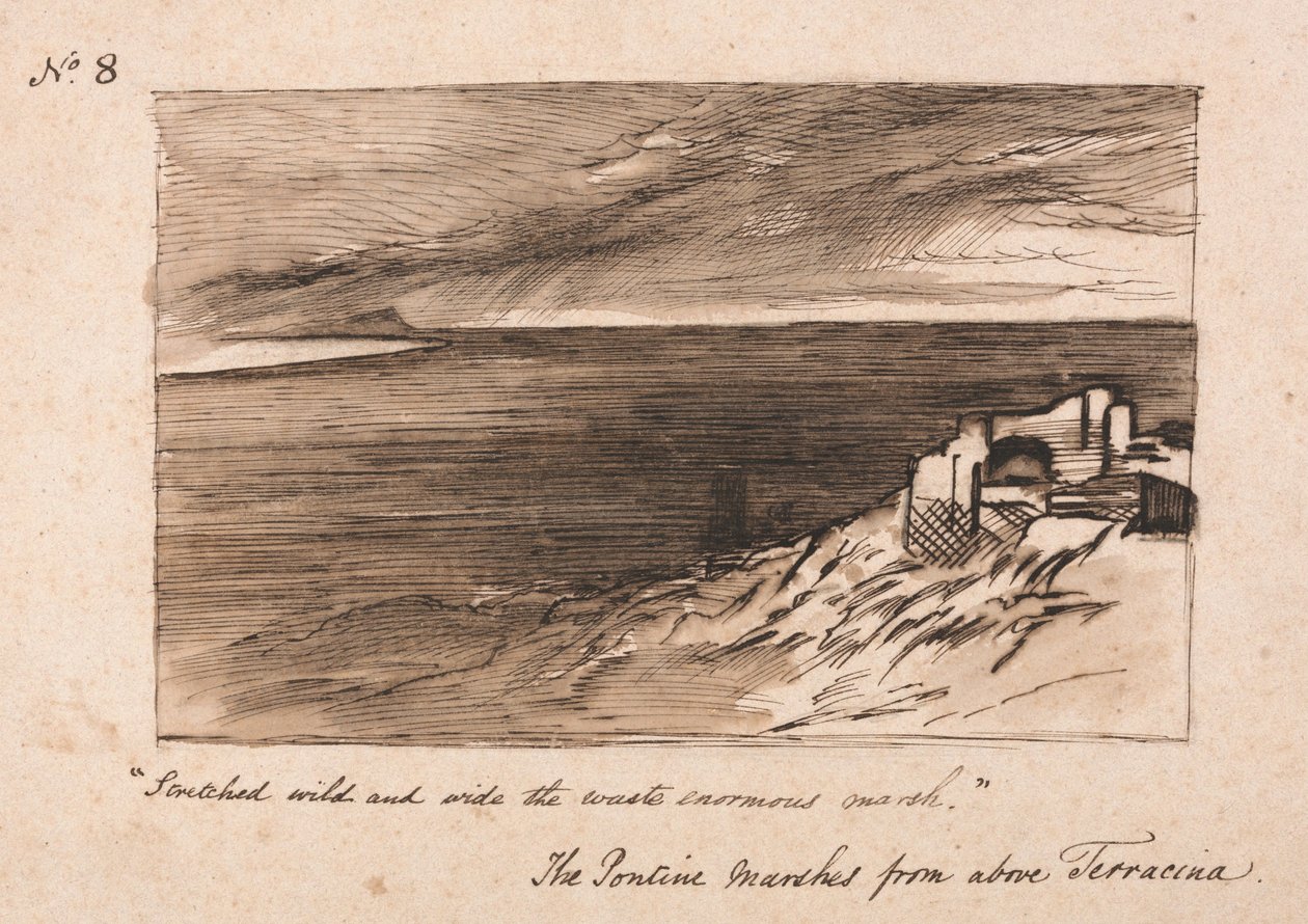 Las marismas pontinas sobre Terracina de Edward Lear