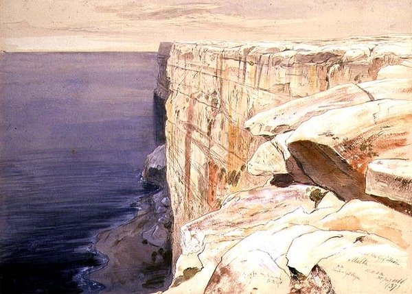 Las rocas cerca de Garf Hasan, Malta de Edward Lear