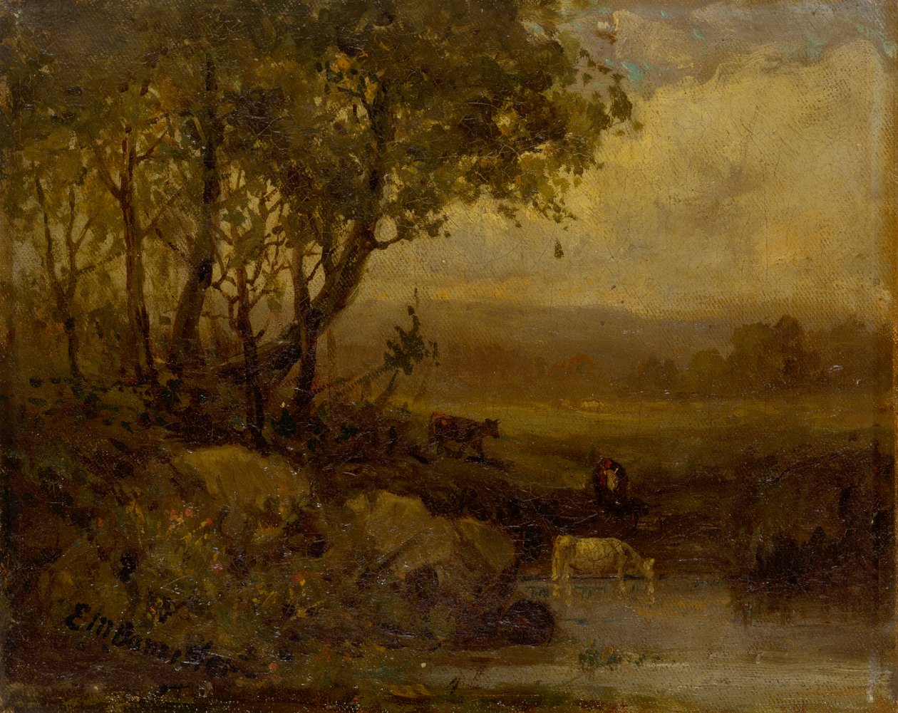 Paisaje sin Título, orilla del río, tres vacas de Edward Mitchell Bannister