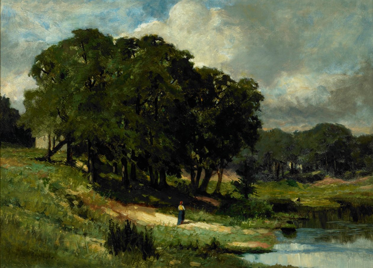 mujer estar de pie, cerca, un, charca de Edward Mitchell Bannister