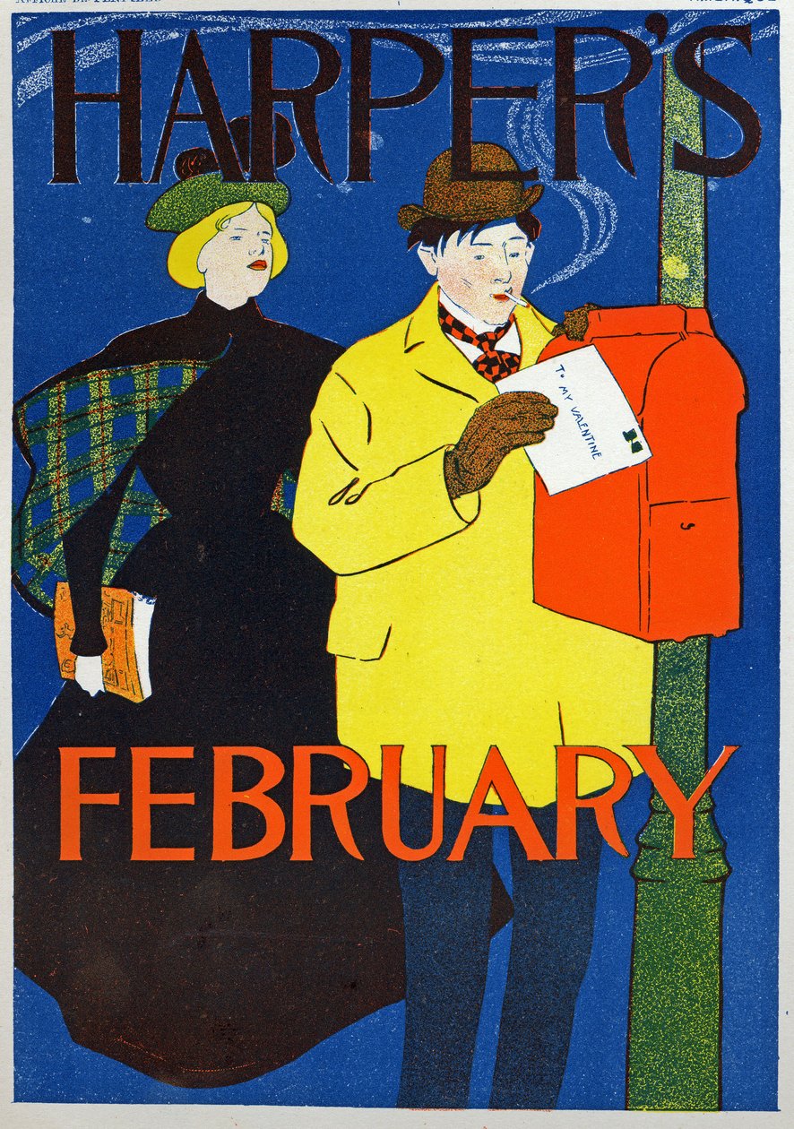 Hombre llevando su carta de San Valentín de Edward Penfield