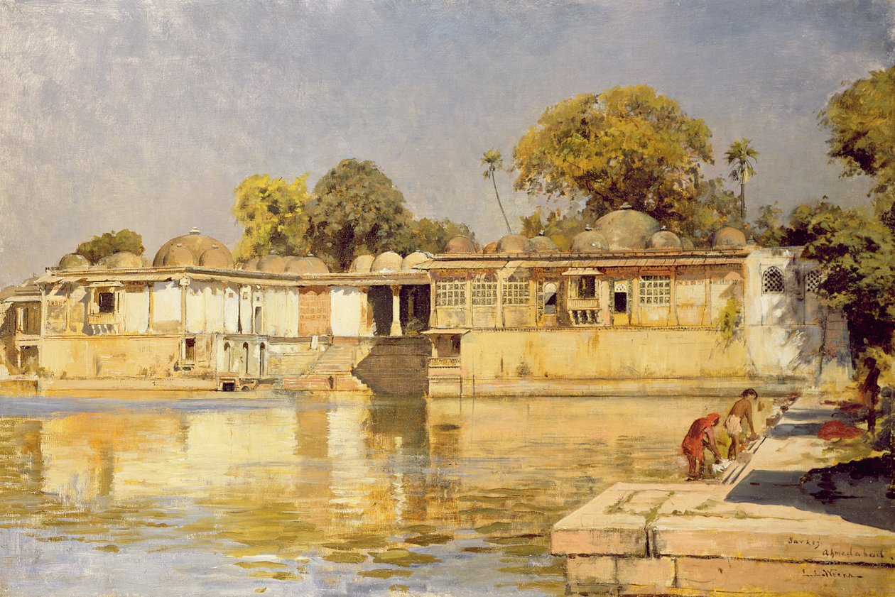 Palacio y lago en Sarkeh, cerca de Ahmedabad, India, c.1882-83 de Edwin Lord Weeks