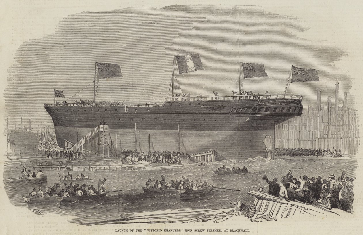 Lanzamiento del Vittorio Emanuele Iron Screw Steamer, en Blackwall de Edwin Weedon