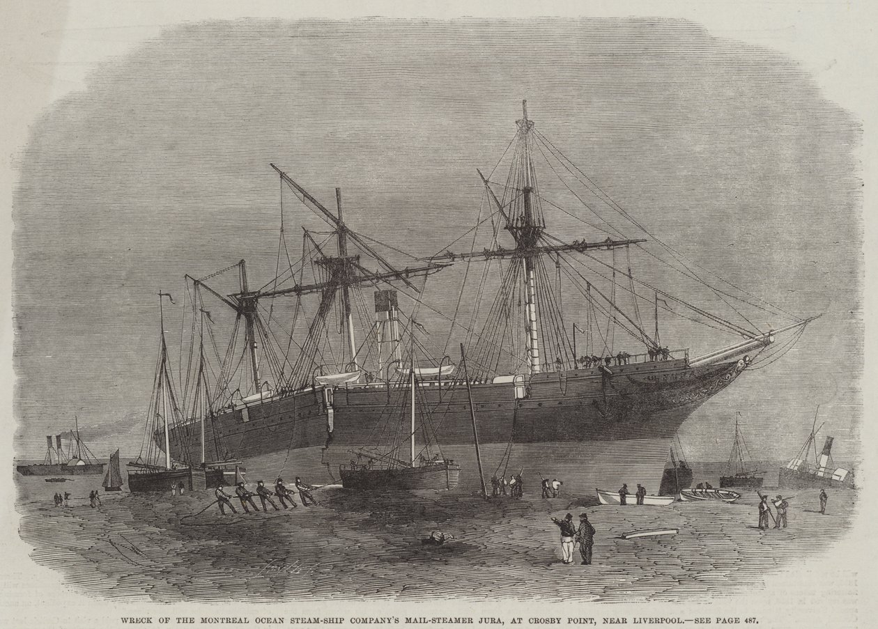 Naufragio del barco de correo de la Compañía de Vapores Oceánicos de Montreal, Jura, en Crosby Point, cerca de Liverpool de Edwin Weedon