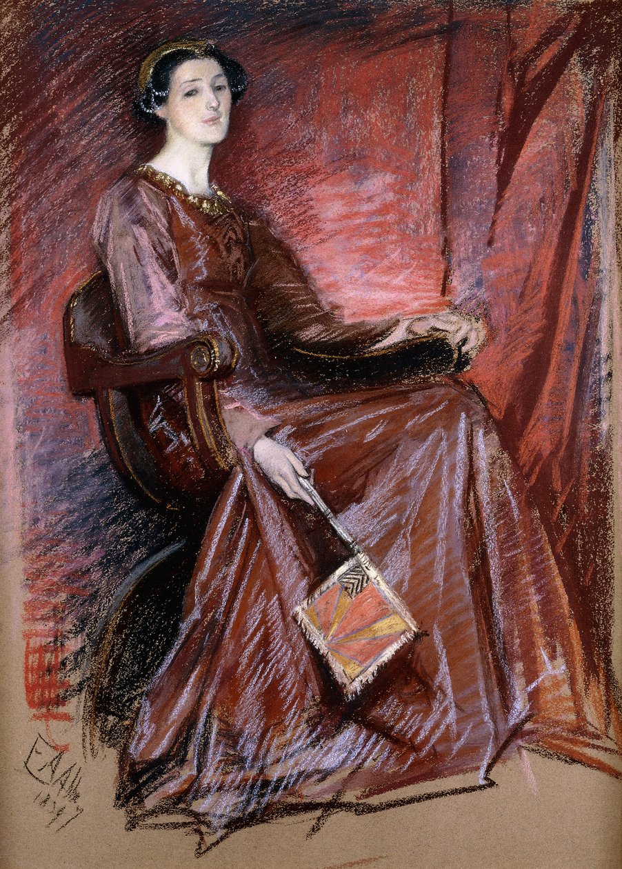 Mujer sentada con tocado isabelino, 1897 de Edwin Austin Abbey