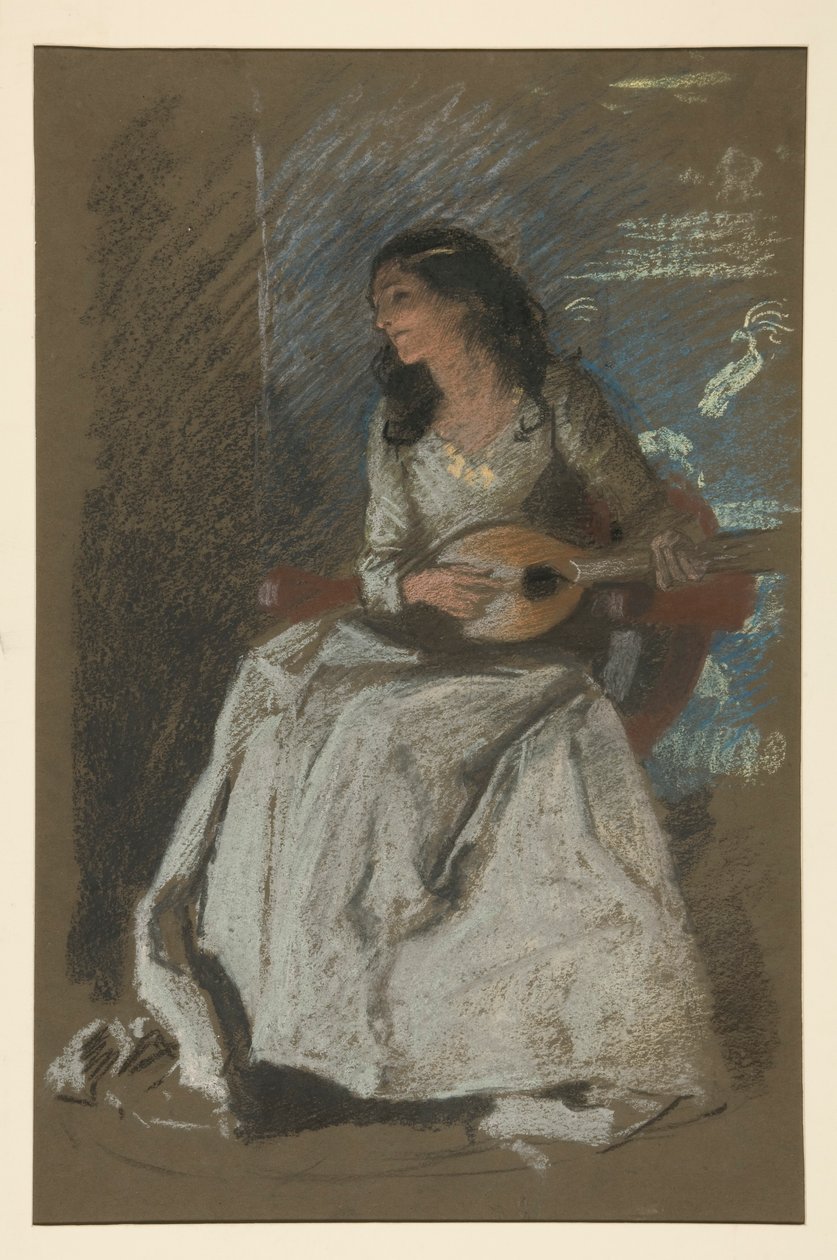 Estudio de dama tocando la mandolina de Edwin Austin Abbey