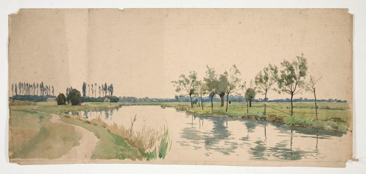 árboles que bordean la orilla de un río de Edwin Austin Abbey