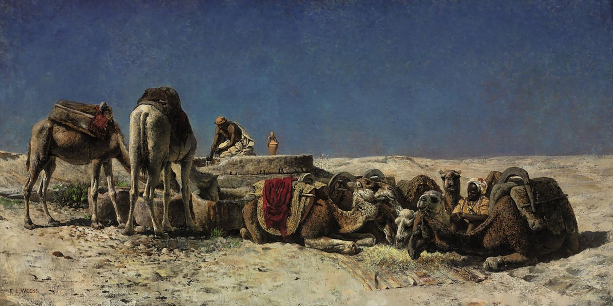 Camellos junto a un aljibe de Edwin Lord Weeks