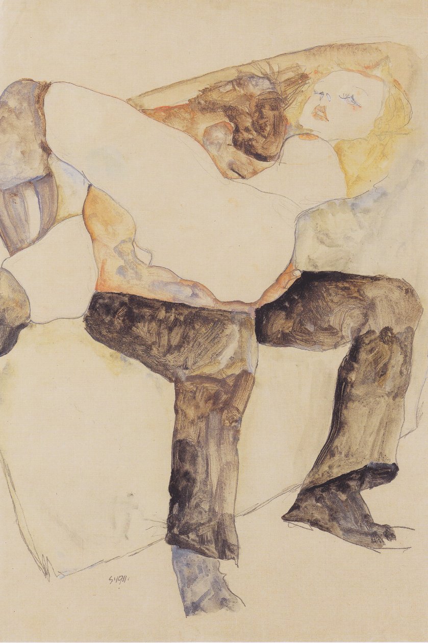 Hombre, mujer de rodillas de Egon Schiele