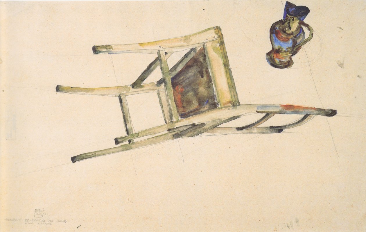 Movimiento orgánico de la silla y la jarra - 21-4-1912 de Egon Schiele