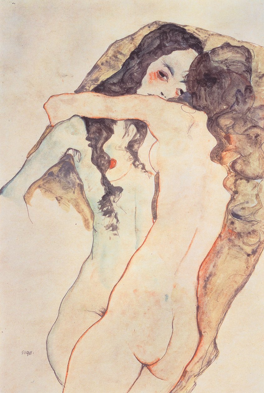 Dos mujeres abrazándose de Egon Schiele