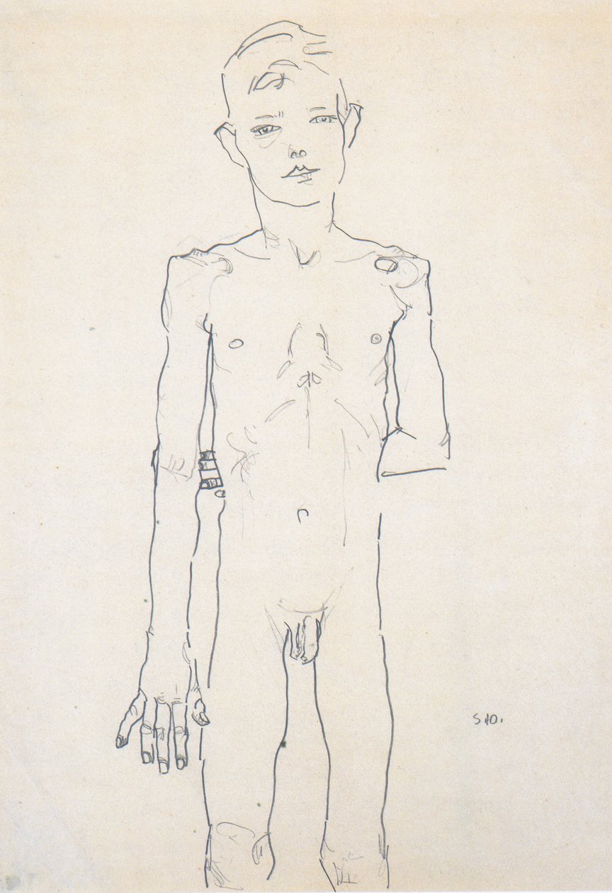 Desnudo de un niño de pie de Egon Schiele