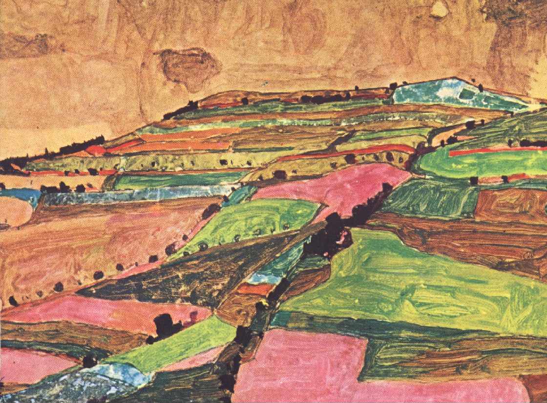 Paisaje de campos de Egon Schiele